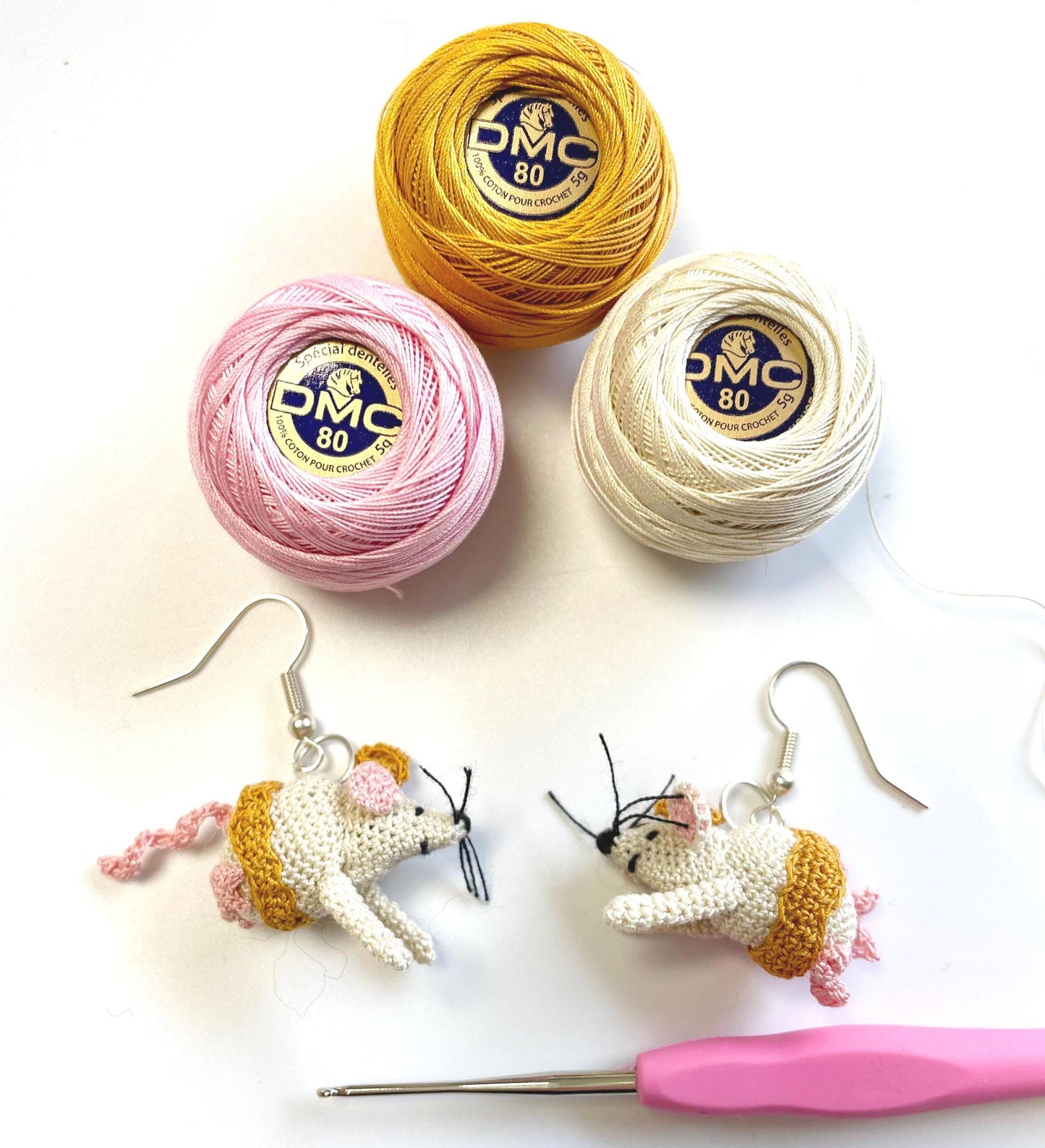 Angel Mouse - 'Boo'. Complete Amigurumi Crochet Kit with luxury natural British yarn for beginners up.