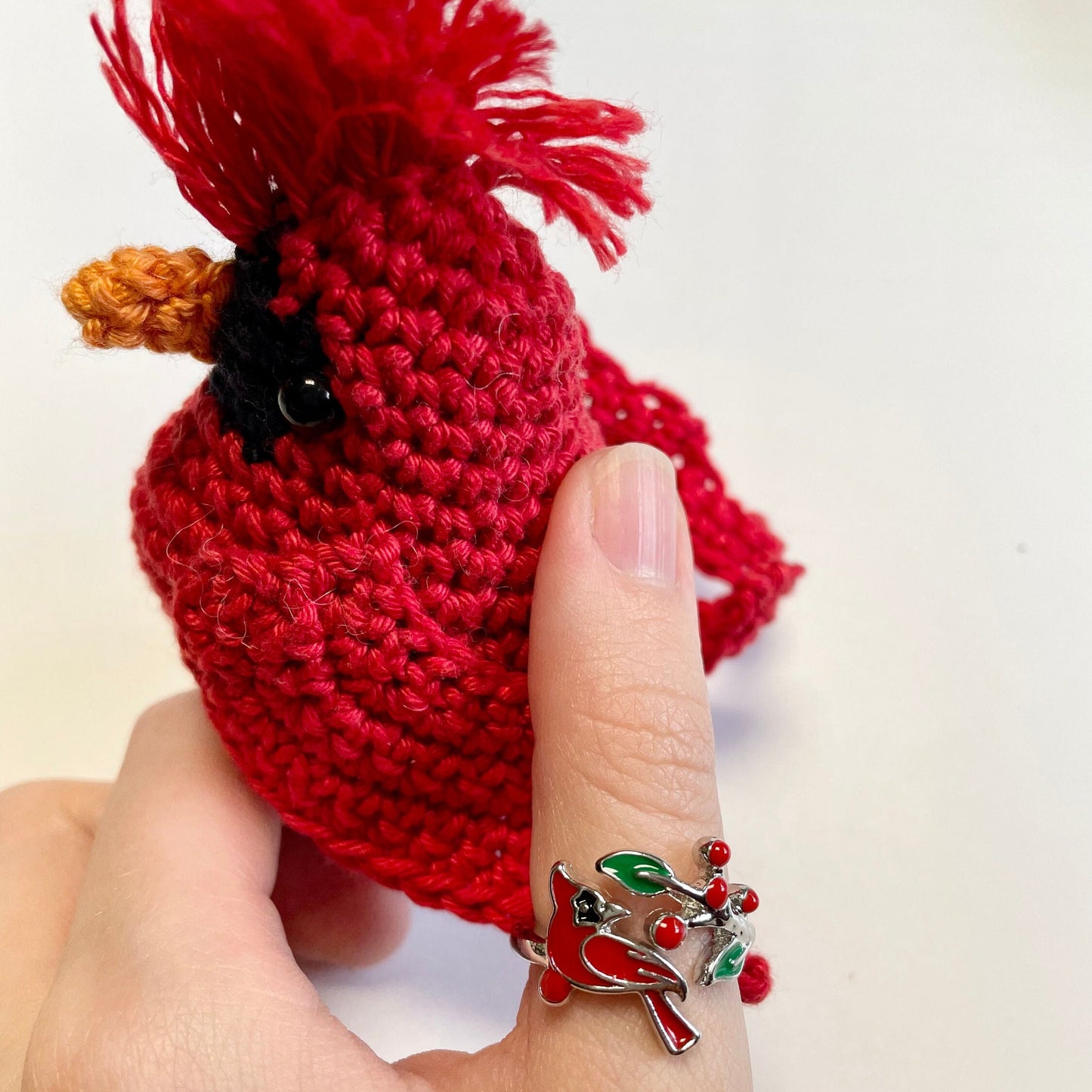 Cardinal Crochet Ring. Gorgeous Silver Pated, adjustable size, Cardinal Crochet Ring. Perfect for Christmas Gifting.