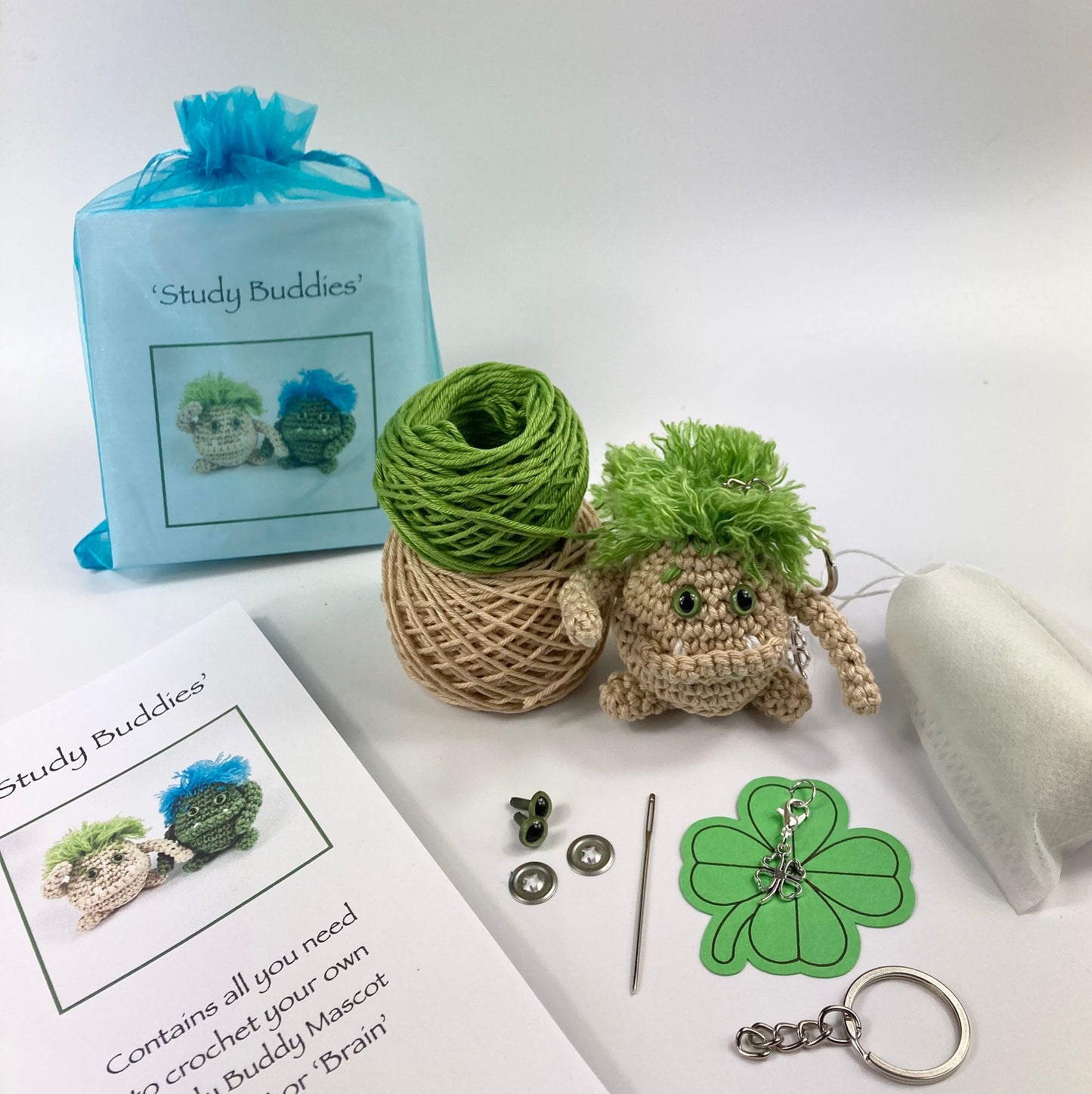Study Buddies Crochet Kit. Crochet Lucky Mascot. Fun, Simple Crochet Kits with Luxury British Yarn & Accessories.