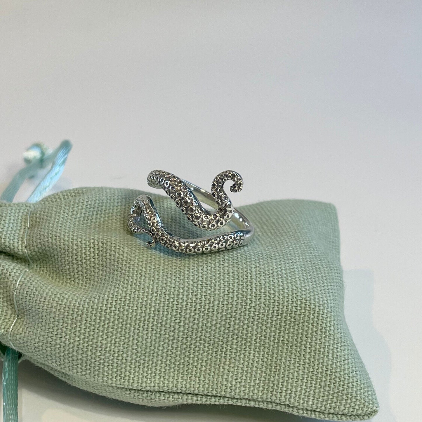 Handmade 'Octopus' Sterling Silver Crochet Ring. Adjustable for crochet tension and comfort. Handmade Sterling Silver for Nautilus Crochet