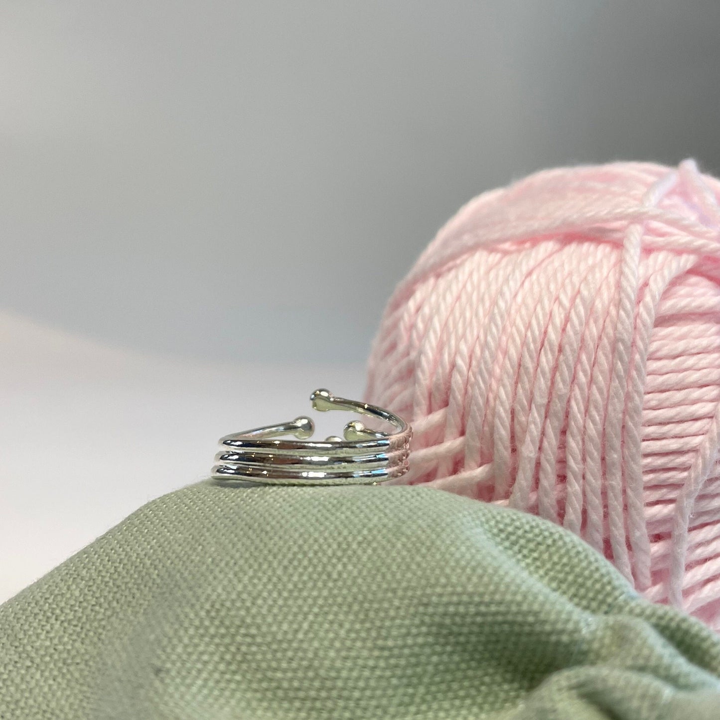 Celestial Orbs Handmade Sterling Silver Crochet Ring. Adjustable for crochet tension and comfort. Handmade Silver for Nautilus Crochet.
