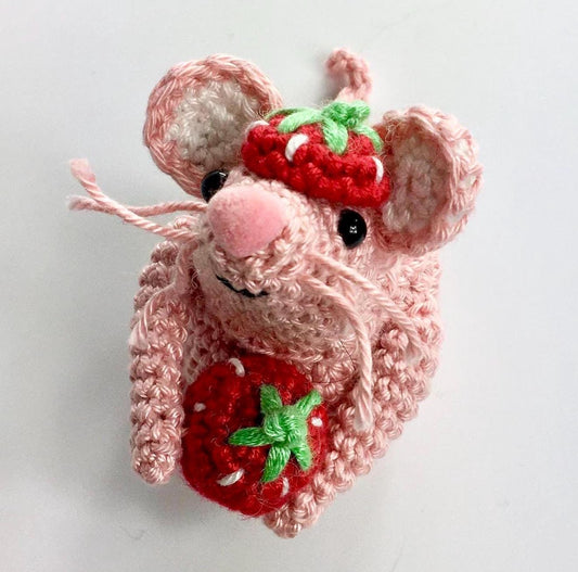 Berry, the Strawberry Mouse! Complete Amigurumi Mouse Crochet Kit with luxury natural yarn.