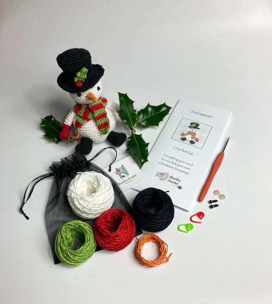 Snowman Crochet Kit. A complete kit including step by step instructions & featuring luxury British Yarns.