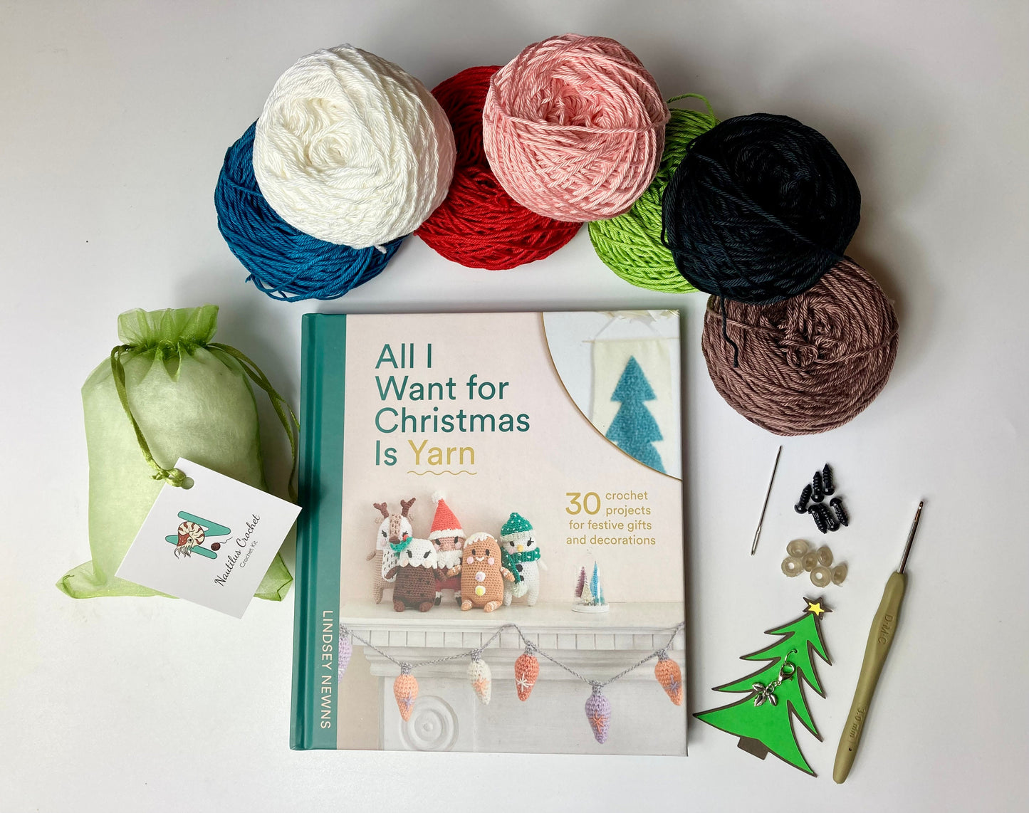 Christmas Crochet Kit. Everything you need to make fabulous decs, presents & ornaments for the festive season, Even Crocheted Crackers!