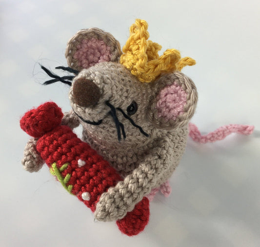 Christmas Holiday Mouse 'Cracker'. Complete Amigurumi Crochet Kit with luxury natural yarn for beginners up.