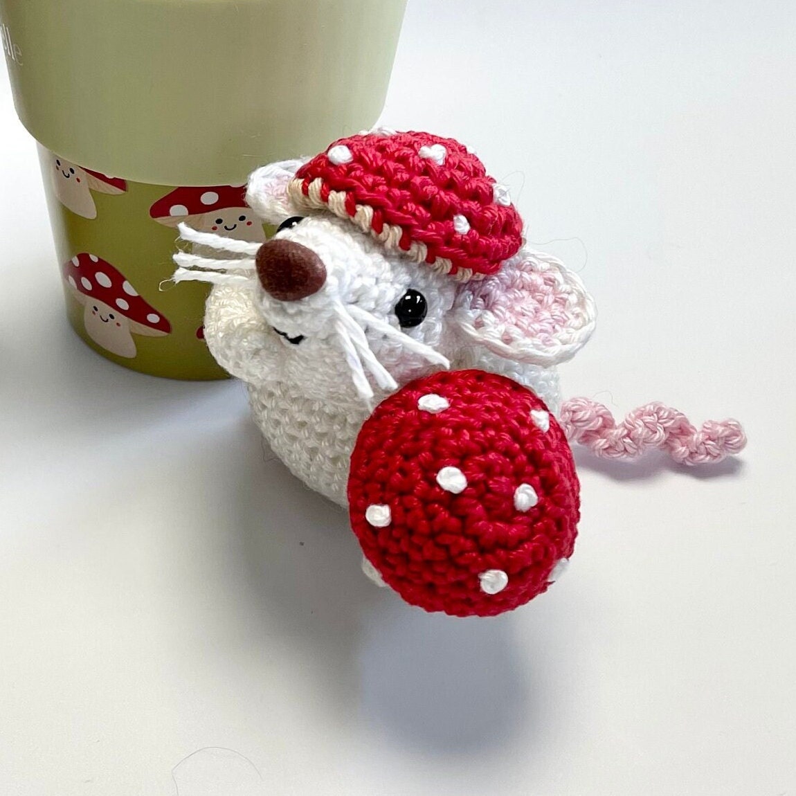 Boo, the Mushroom Mouse! Complete Amigurumi Crochet Kit for beginners up. Featuring luxury British yarns.