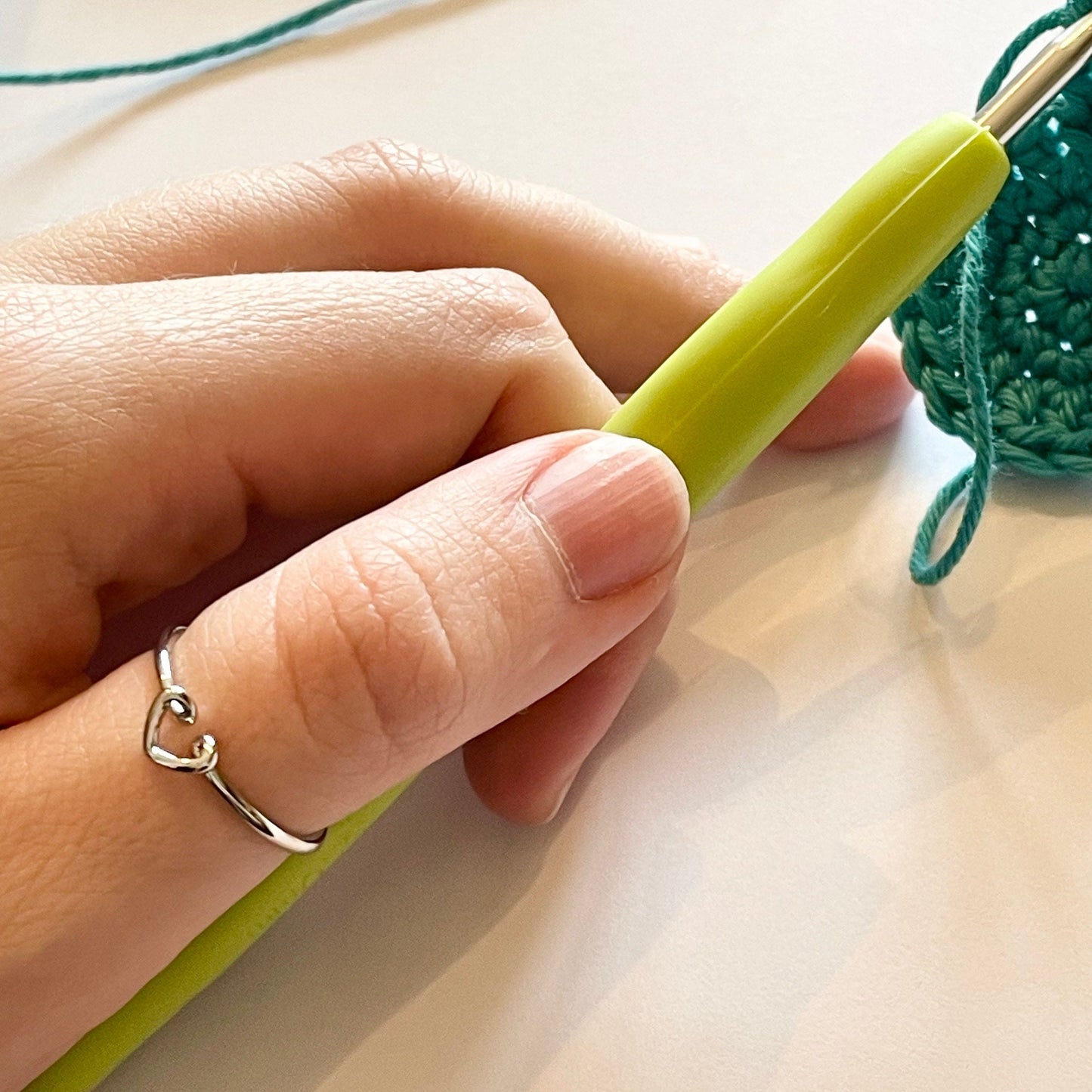 Heart Sterling Silver Micro Crochet Ring. Adjustable ring for crochet tension and comfort. Perfect for Fine yarns & Micro Crochet.