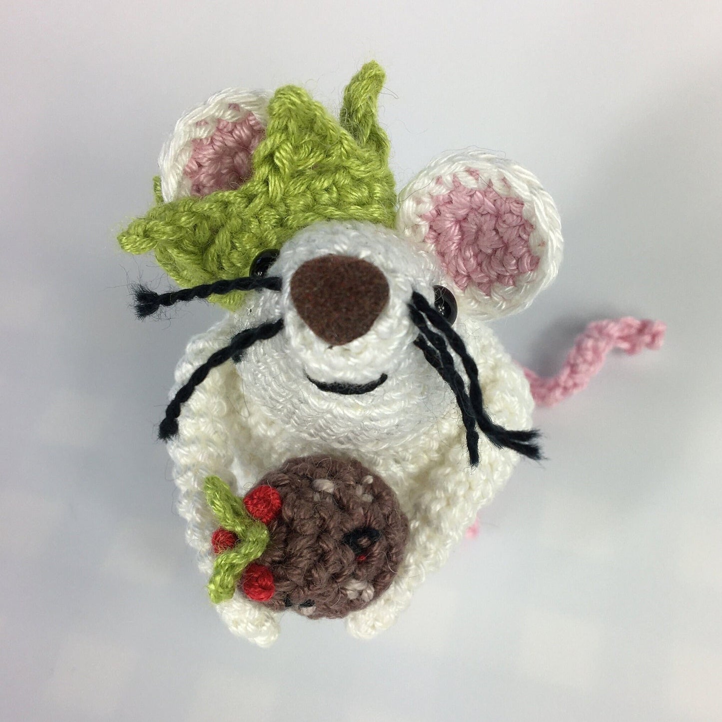 Christmas Pud Mouse - 'Boo'!  Complete Amigurumi Crochet Kit with luxury natural yarns for beginners up.