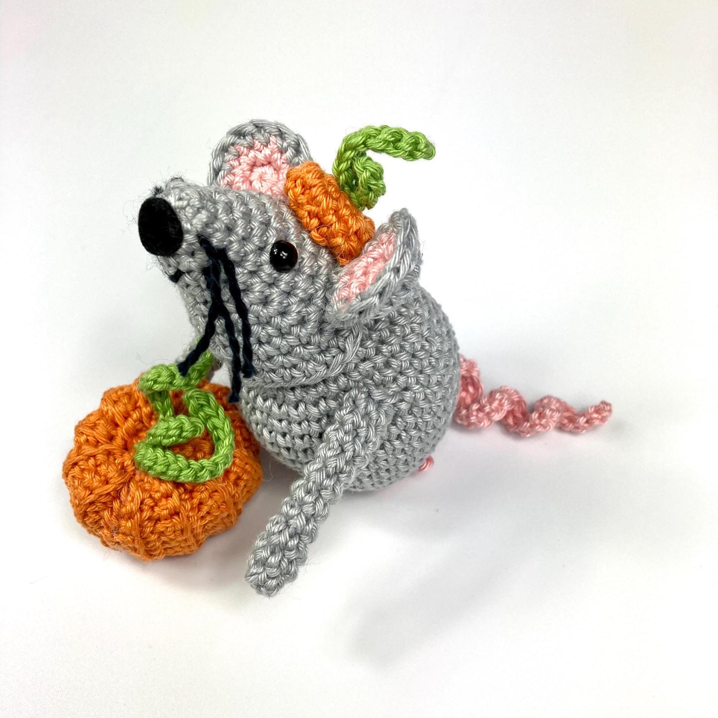 Halloween Mouse & Pumpkin Crochet Kit. Meet 'Tucker'! Complete Kit with luxury natural yarns, cute pumpkin stitch marker, accessories.