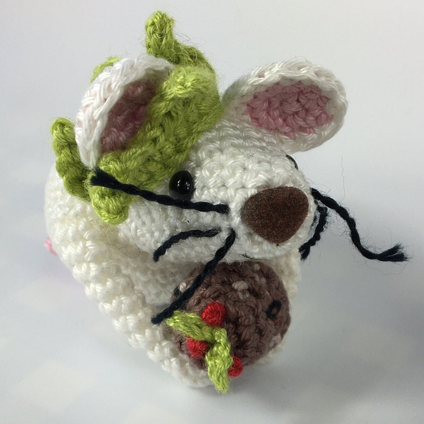 Christmas Pud Mouse - 'Boo'!  Complete Amigurumi Crochet Kit with luxury natural yarns for beginners up.