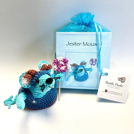Critical Role Jester Mouse Crochet Kit.  Complete Kit with Full Step by Step Instructions & Luxury Natural Yarns. Ren Faire Mouse!
