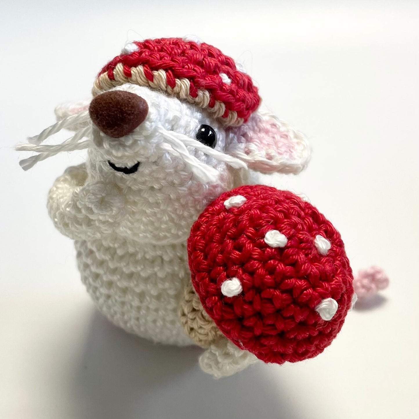 Boo, the Mushroom Mouse! Complete Amigurumi Crochet Kit for beginners up. Featuring luxury British yarns.