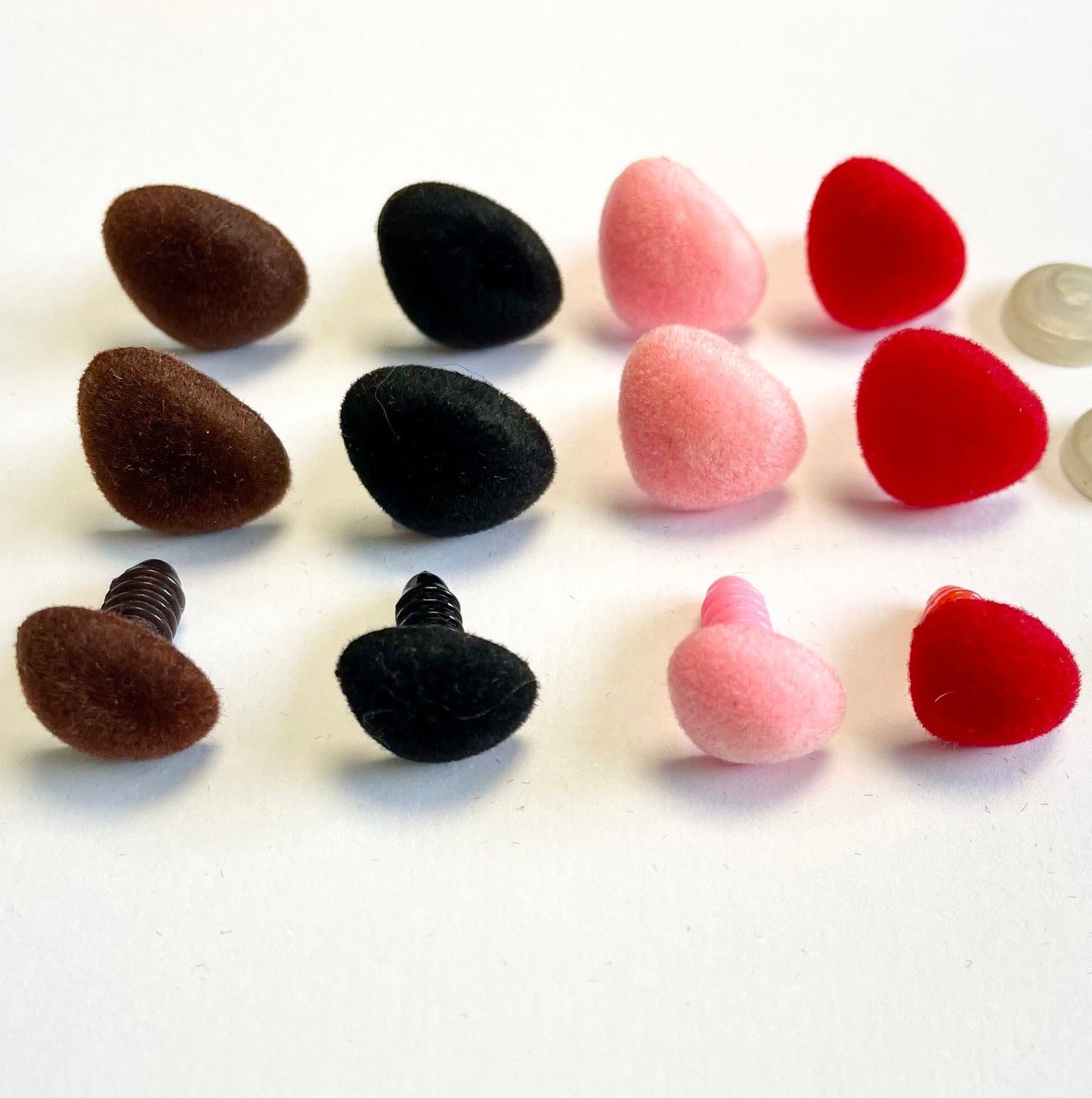 Flock Noses! Flock noses for Amigurumi Crocheted Animals. Brown, Black, Red & Pink. Available in 14mm, 15mm and 16mm.