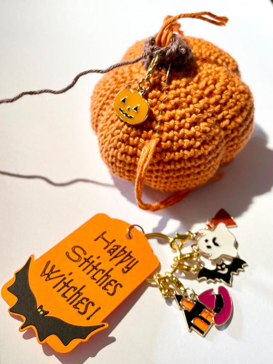 Halloween Crochet Stitch Markers. Set of 6 Halloween themed stitch markers made for crocheters, with a sassy tag! Crochet Gifting.