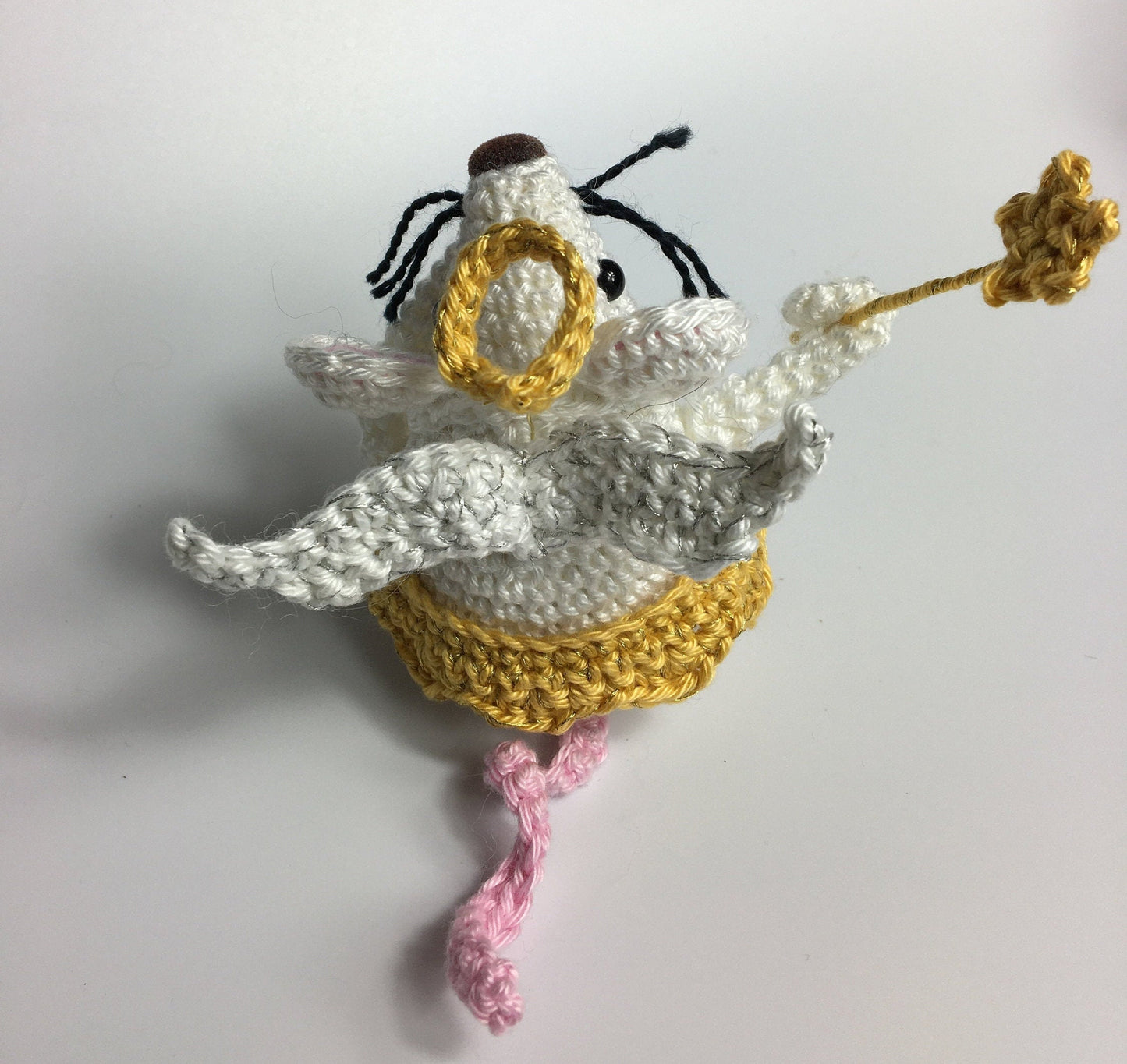 Christmas Angel Mouse - 'Boo'. Complete Amigurumi Crochet Kit with luxury natural British yarn for beginners up.