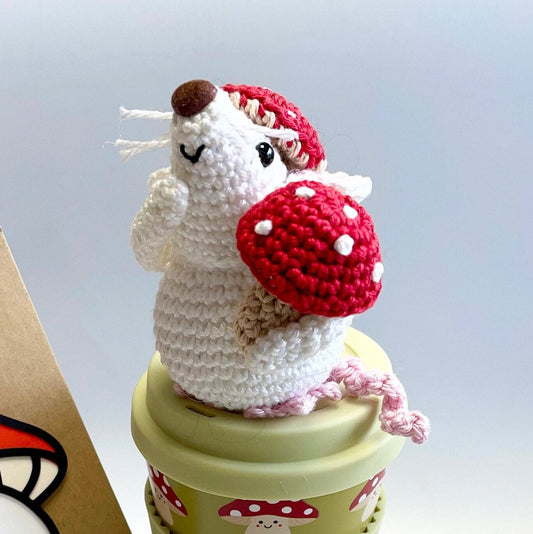 Boo, the Mushroom Mouse! Complete Amigurumi Crochet Kit for beginners up. Featuring luxury British yarns.