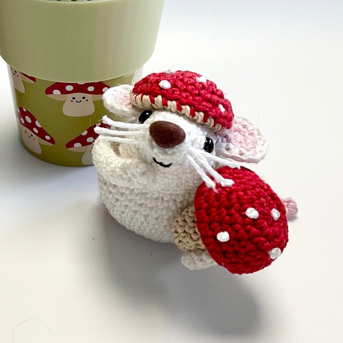 Boo, the Mushroom Mouse! Complete Amigurumi Crochet Kit for beginners up. Featuring luxury British yarns.