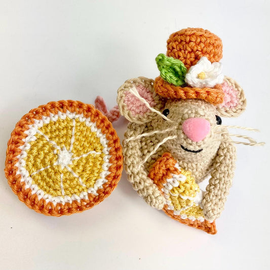 Reenie, the Tangerine Mouse! Complete Amigurumi Crochet Kit for beginners up. Featuring luxury British yarns.