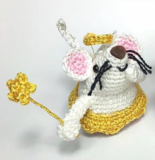 Angel Mouse - 'Boo'. Complete Amigurumi Crochet Kit with luxury natural British yarn for beginners up.