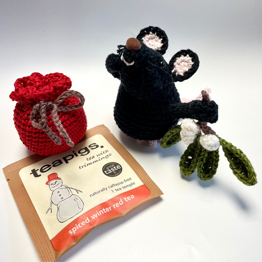 Jack, the Mistletoe Mouse! Complete Amigurumi Crochet Kit with luxury natural yarns.