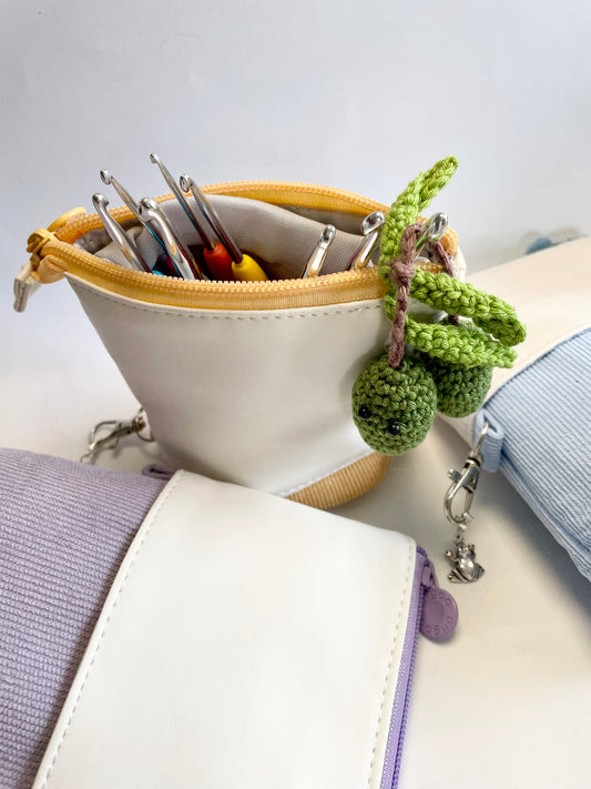 Crochet Case, Hooks & Accessories Set. A Telescopic Case, a Set of 8 Crochet Hooks plus a choice of Handmade, Themed Stitch Markers.