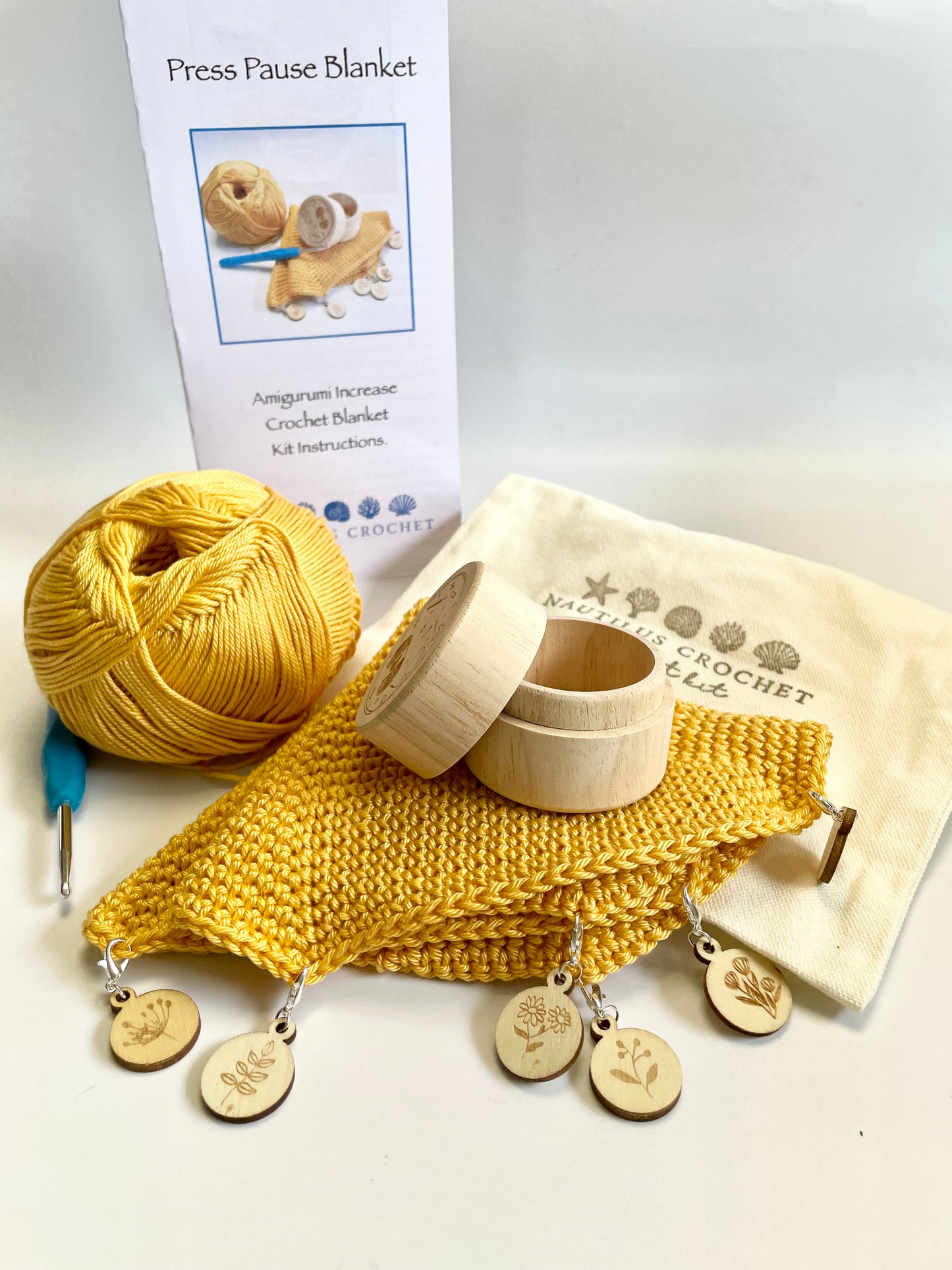 Press Pause Crochet Blanket. A kit to make a gorgeous Cotton Crochet Blanket with Mindful Practice at its core. Luxury Yarn, Hook & more.