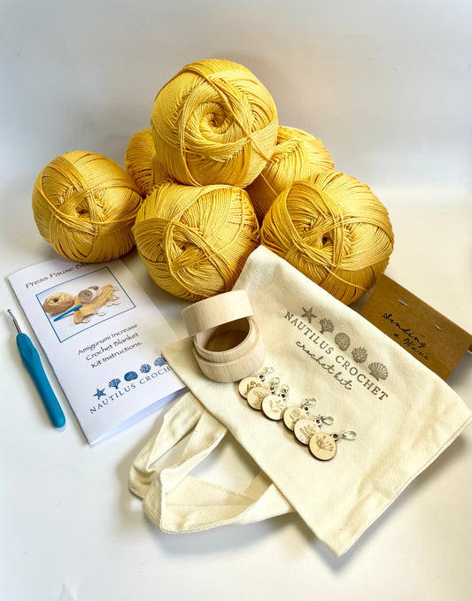 Press Pause Crochet Blanket. A kit to make a gorgeous Cotton Crochet Blanket with Mindful Practice at its core. Luxury Yarn, Hook & more.