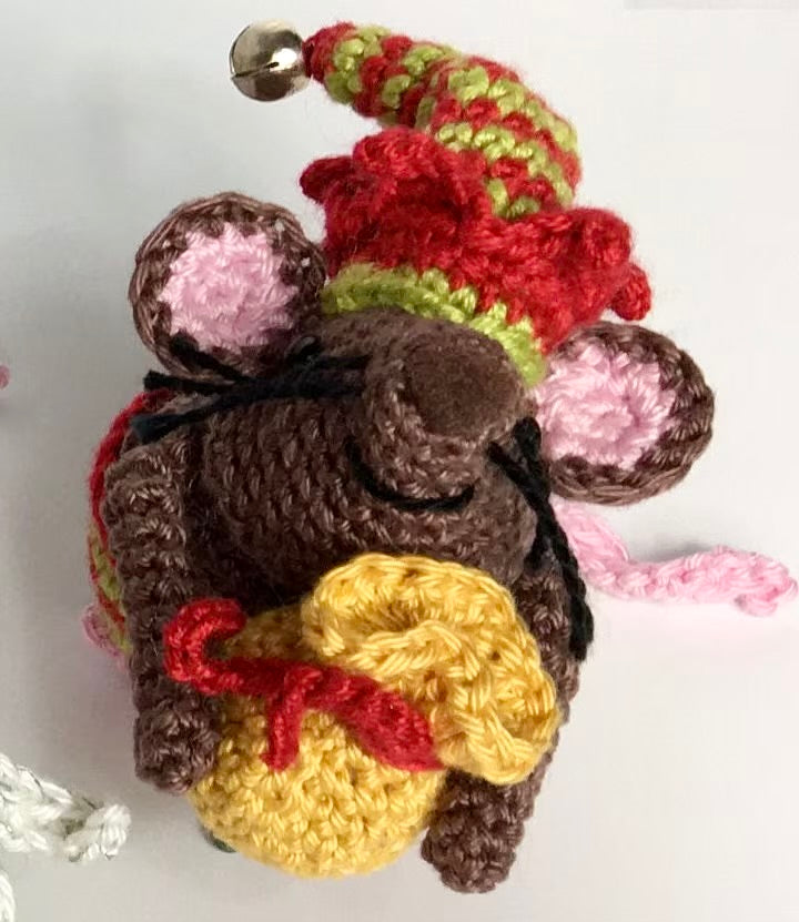 Festive Mouse - Elfie! Complete Amigurumi Crochet Kit with luxury natural yarns.