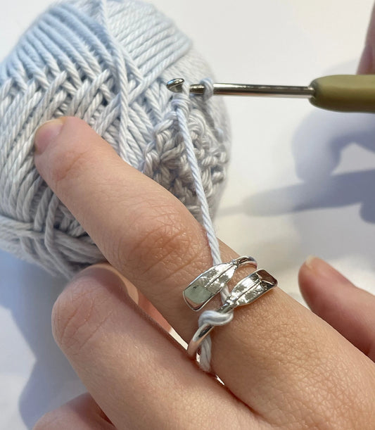 Handmade 'Rowing Oars' Sterling Silver Crochet Ring.  Adjustable for crochet tension and comfort. Handmade in Silver for Nautilus Crochet.