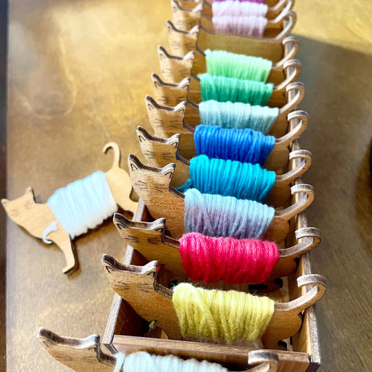 Cat Yarn Ends Holder. Yarn Storage. Tidy up your W.I.P basket with this herd of 15 cats! Made in Rosewood.