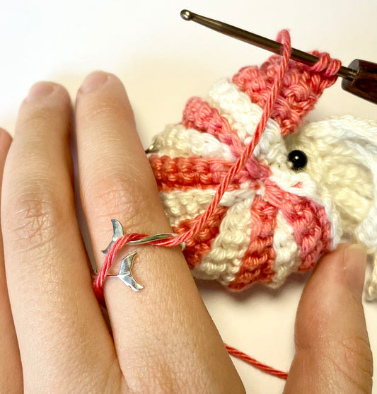 Handmade 'Whale Tail' Sterling Silver Crochet Ring.  Adjustable for crochet tension and comfort.