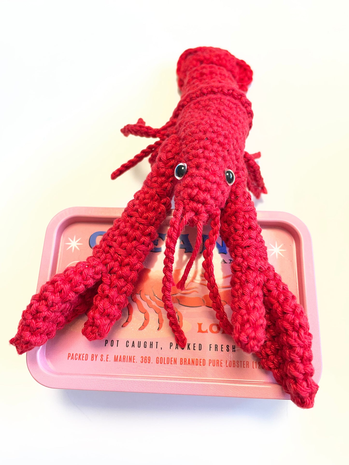 Lobster Crochet in a Tin. Complete Crochet kit. Bougie Tinned Lobster.