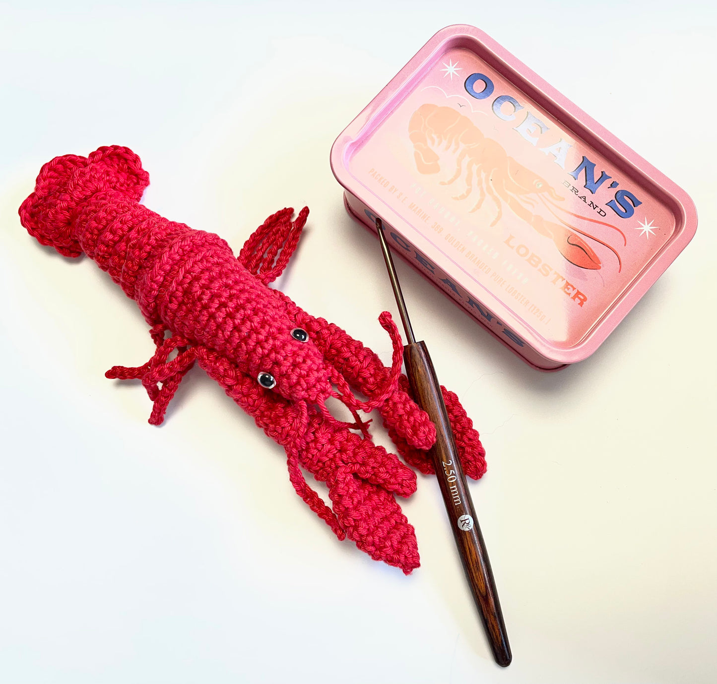 Lobster Crochet in a Tin. Complete Crochet kit. Bougie Tinned Lobster.