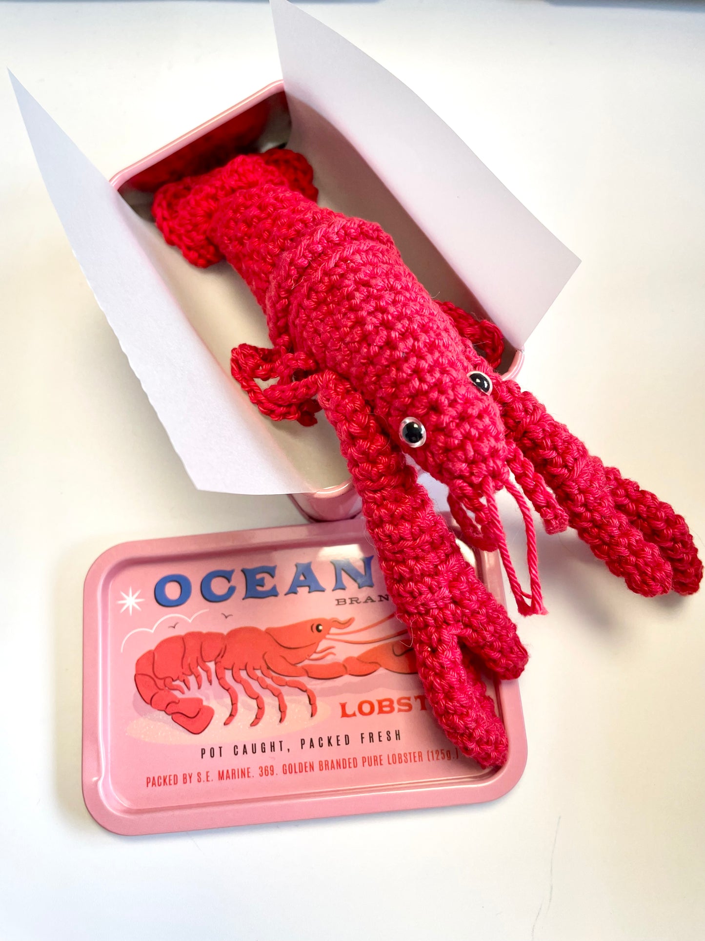 Lobster Crochet in a Tin. Complete Crochet kit. Bougie Tinned Lobster.