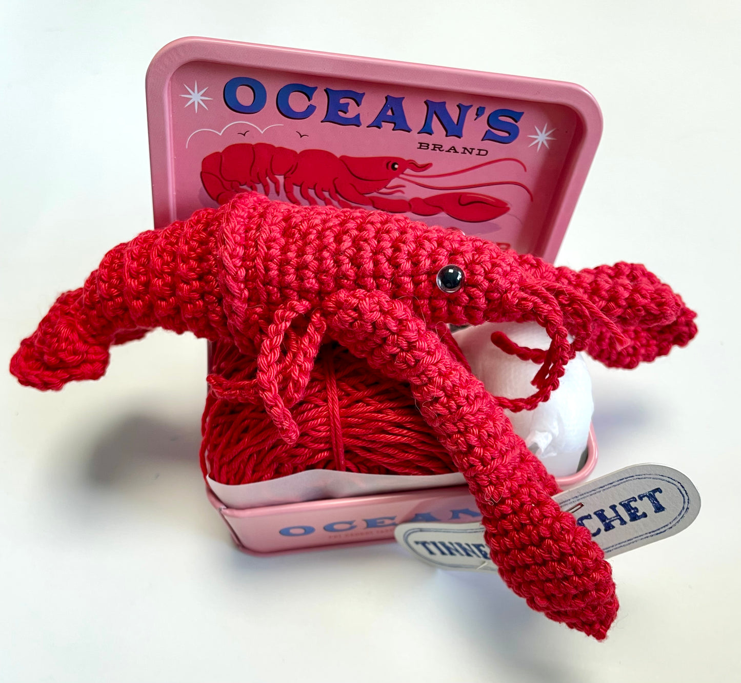 Lobster Crochet in a Tin. Complete Crochet kit. Bougie Tinned Lobster.