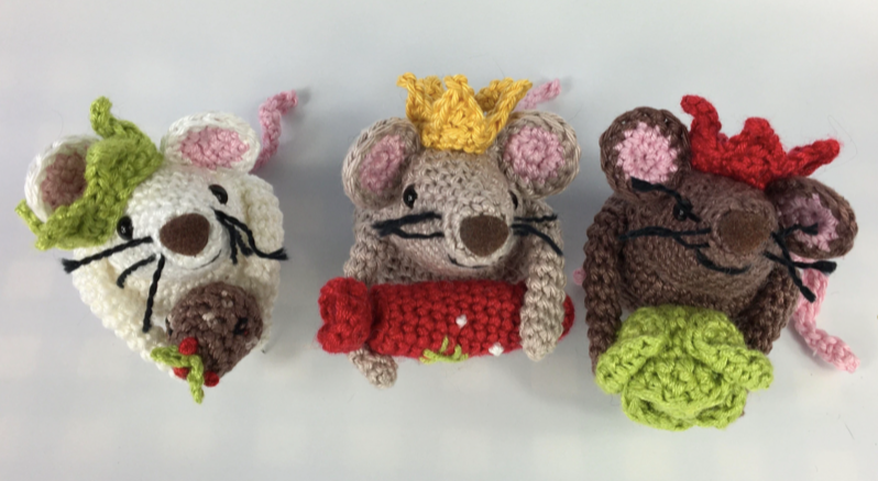 Festive Mice Collection. Set 6 Cheeky Mice Amigurumi Crochet Kits. Complete kits with luxury British yarns.