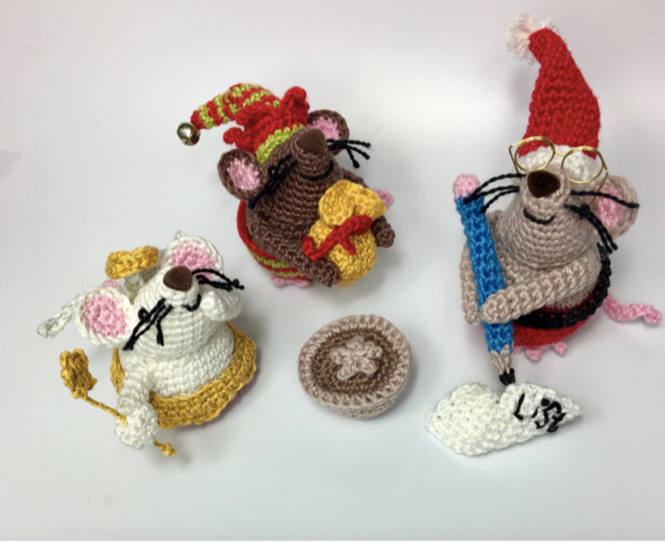 Festive Mice Collection. Set 6 Cheeky Mice Amigurumi Crochet Kits. Complete kits with luxury British yarns.