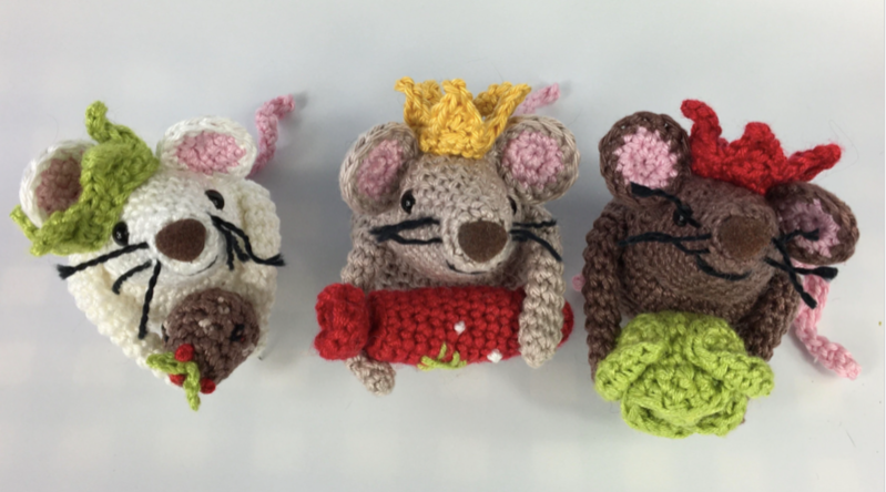 Festive Mice Collection. Set 6 Cheeky Mice Amigurumi Crochet Kits. Complete kits with luxury British yarns.