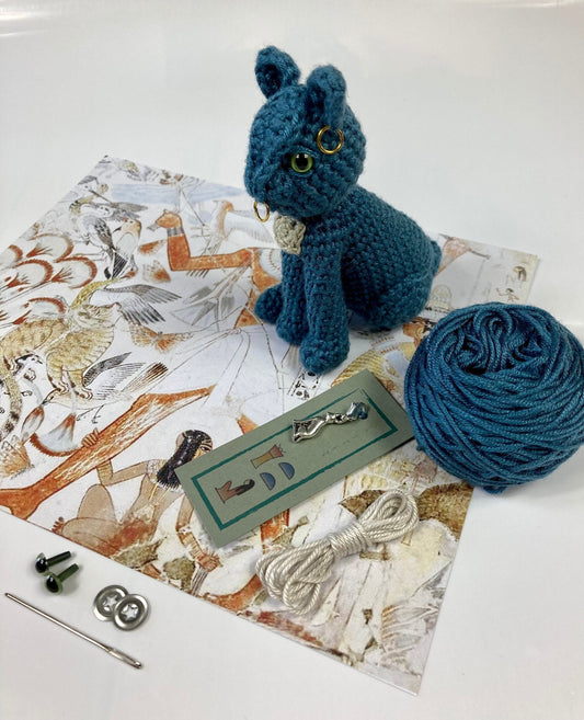 Bastet Egyptian Cat Crochet Kit. A complete kit with luxury yarn, accessories & silver stitch marker/charm. AKA The Gayer-Anderson Cat.