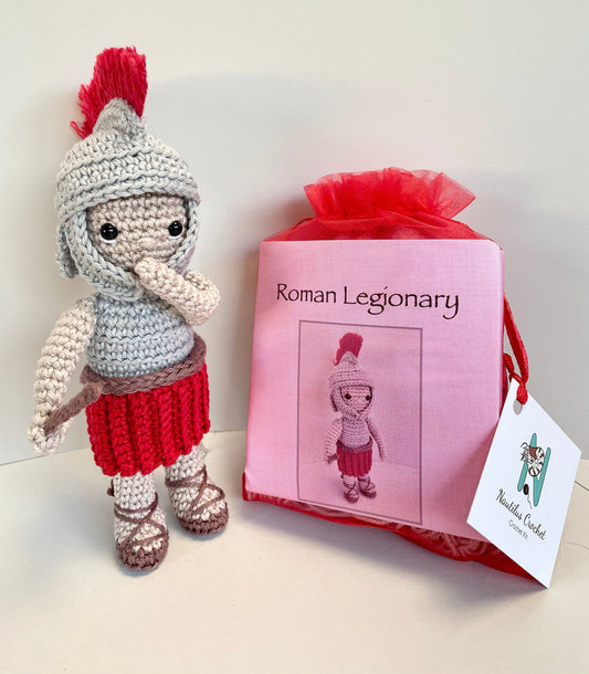 Roman Legionary Amigurumi Crochet Kit. Commissioned by The British Museum. Complete with luxury yarns, full instructions & accessories.