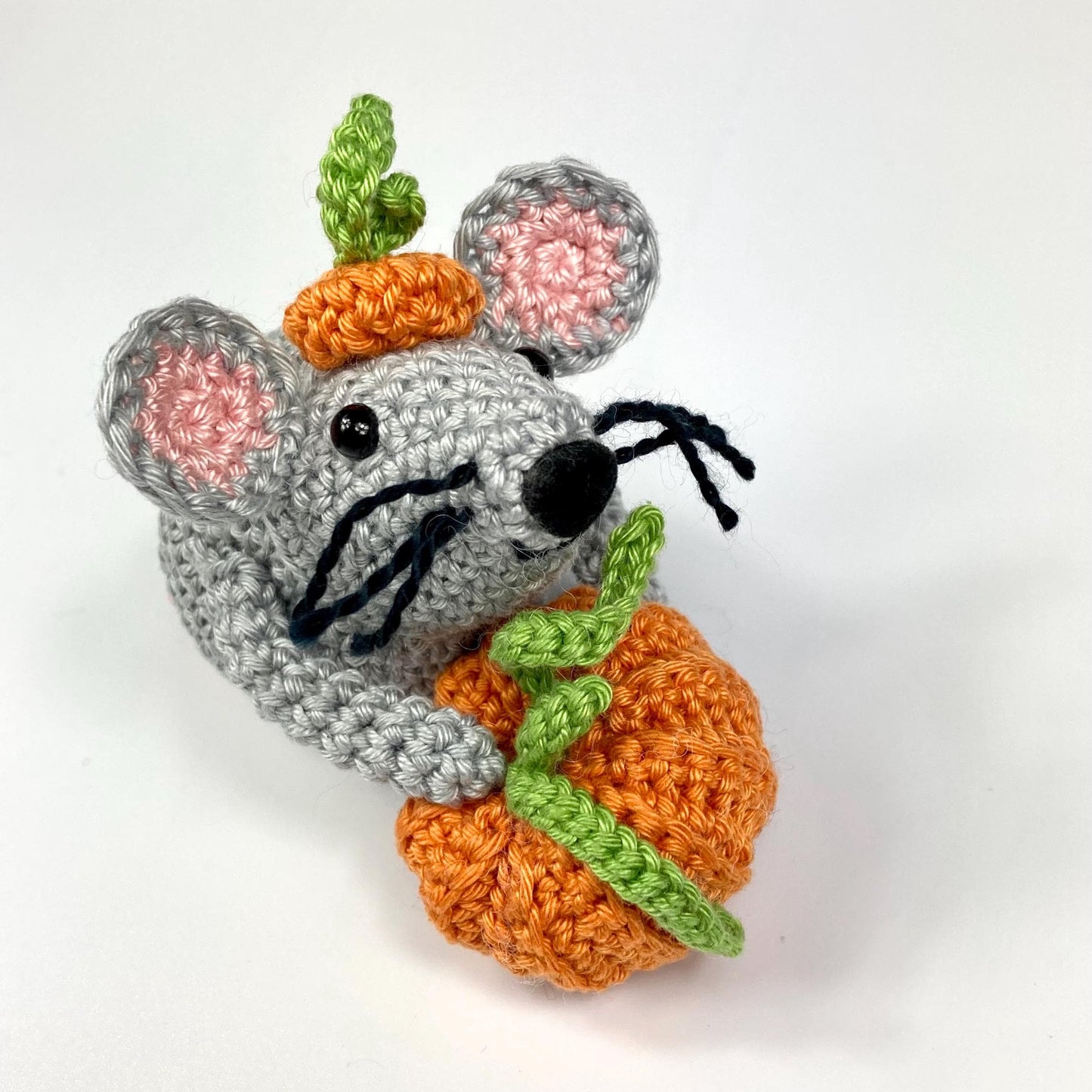 Halloween Mouse & Pumpkin Crochet Kit. Meet 'Tucker'! Complete Kit with luxury natural yarns, cute pumpkin stitch marker, accessories.