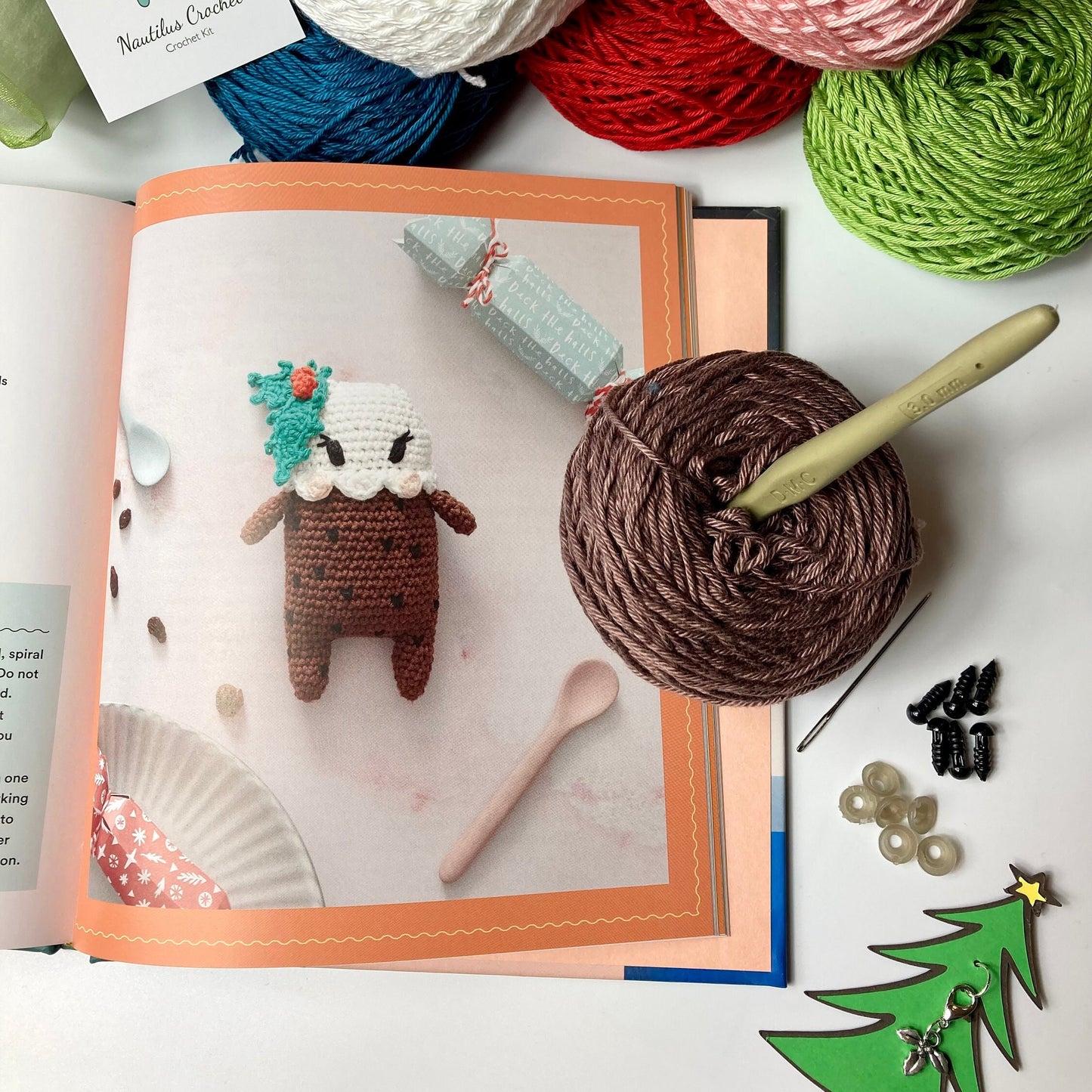 Christmas Crochet Kit. Everything you need to make fabulous decs, presents & ornaments for the festive season, Even Crocheted Crackers!