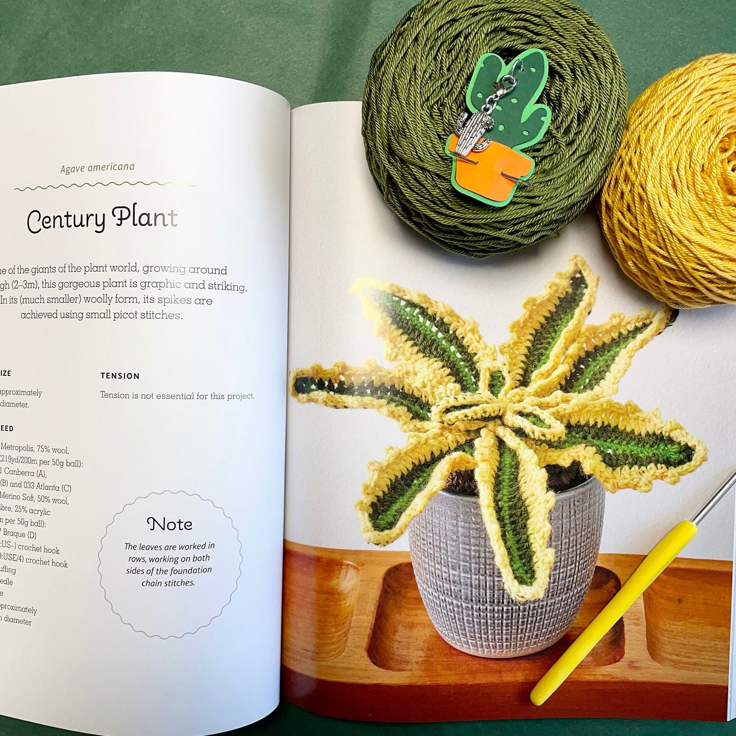 Crocheted Houseplants Kit. Book, Luxury British Yarn, Crochet Hook, Silver Plated Stitch Marker/Charm & Accessories.