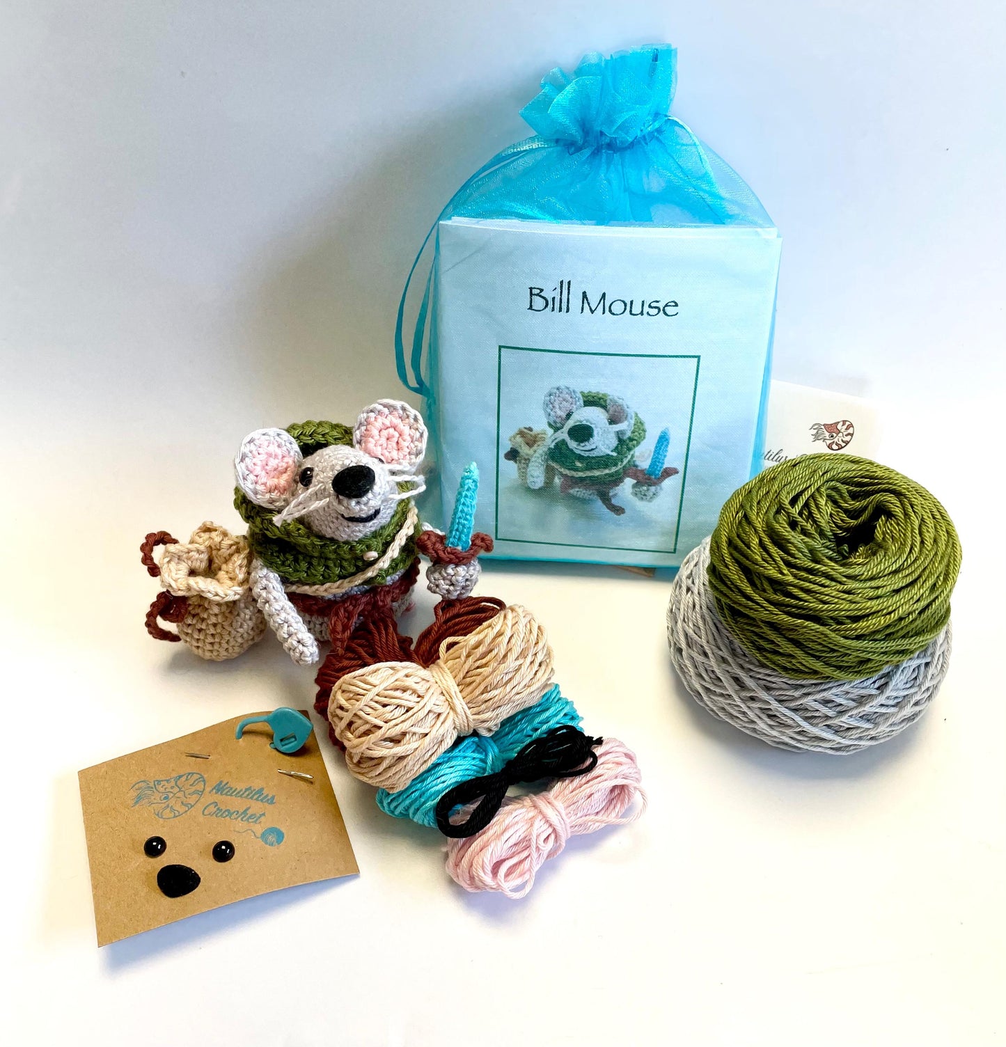 Bill the Hobbit Mouse Crochet Kit.  Complete Kit with Full Step by Step Instructions & Luxury Natural Yarns. Ren Faire Mouse!