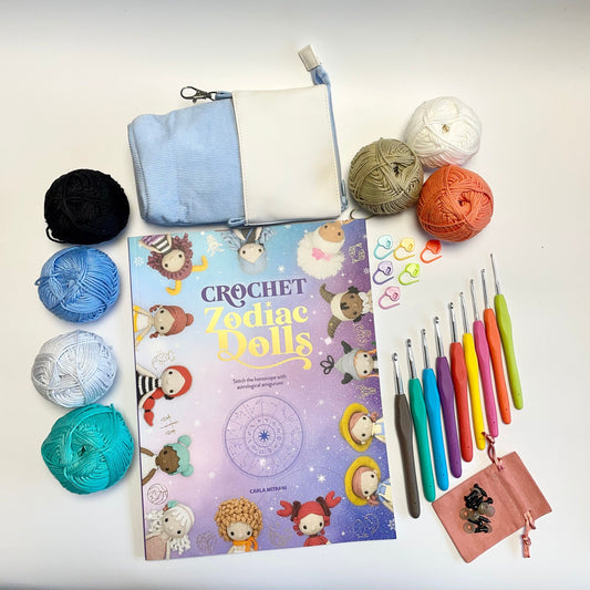 Zodiac Crochet Kit. A Gorgeous Kit for Beginners Upwards! Includes UK Yarns, Book, 9 Crochet Hooks & Telescopic Case plus Cute Accessories.