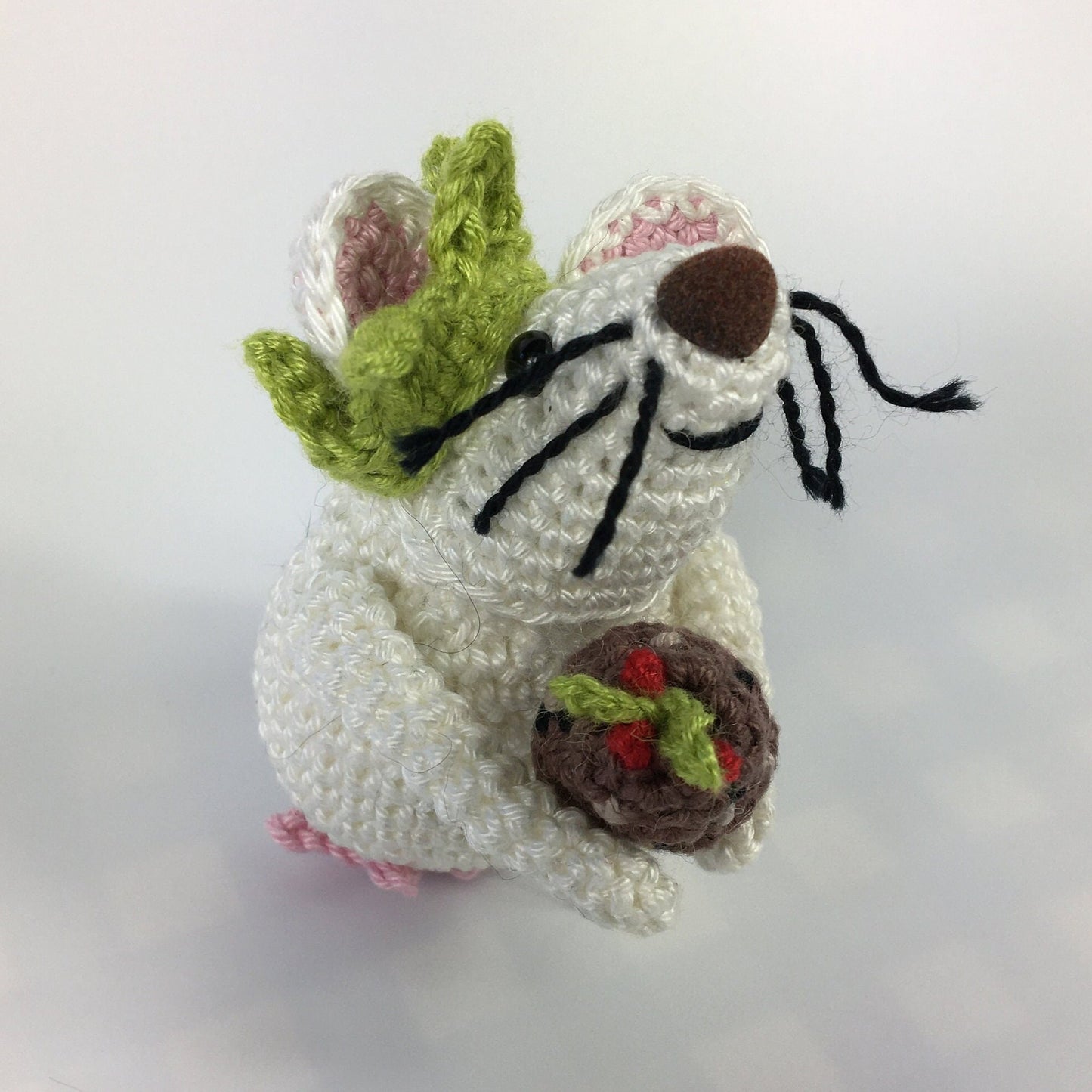 Christmas Pud Mouse - 'Boo'!  Complete Amigurumi Crochet Kit with luxury natural yarns for beginners up.