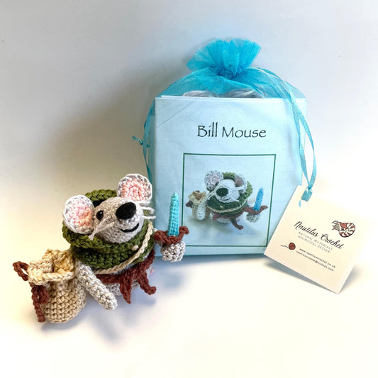 Bill the Hobbit Mouse Crochet Kit.  Complete Kit with Full Step by Step Instructions & Luxury Natural Yarns. Ren Faire Mouse!