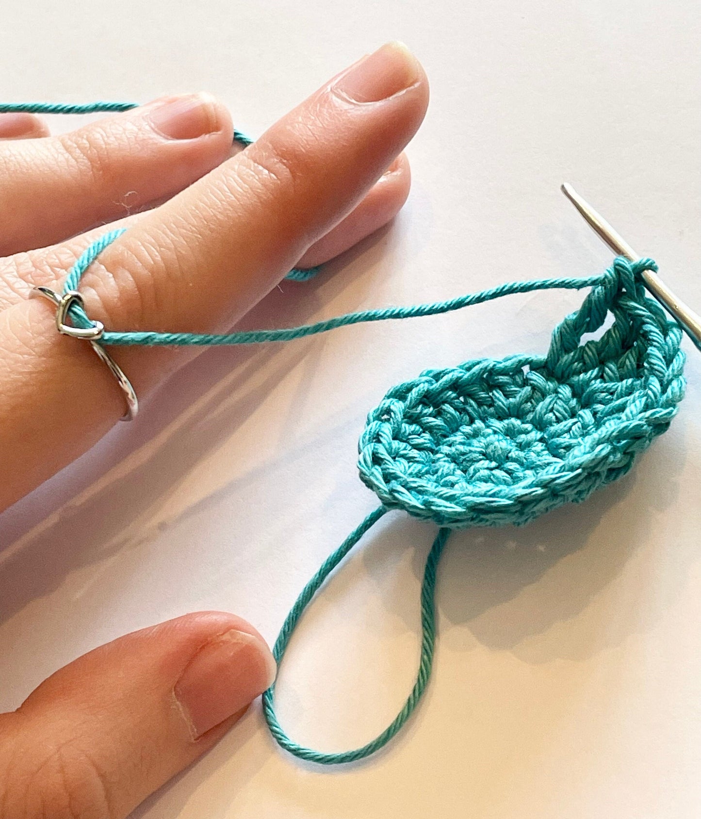 Heart Sterling Silver Micro Crochet Ring. Adjustable ring for crochet tension and comfort. Perfect for Fine yarns & Micro Crochet.