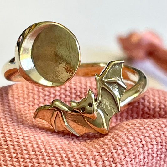 Bat & Moon Bronze Crochet Ring