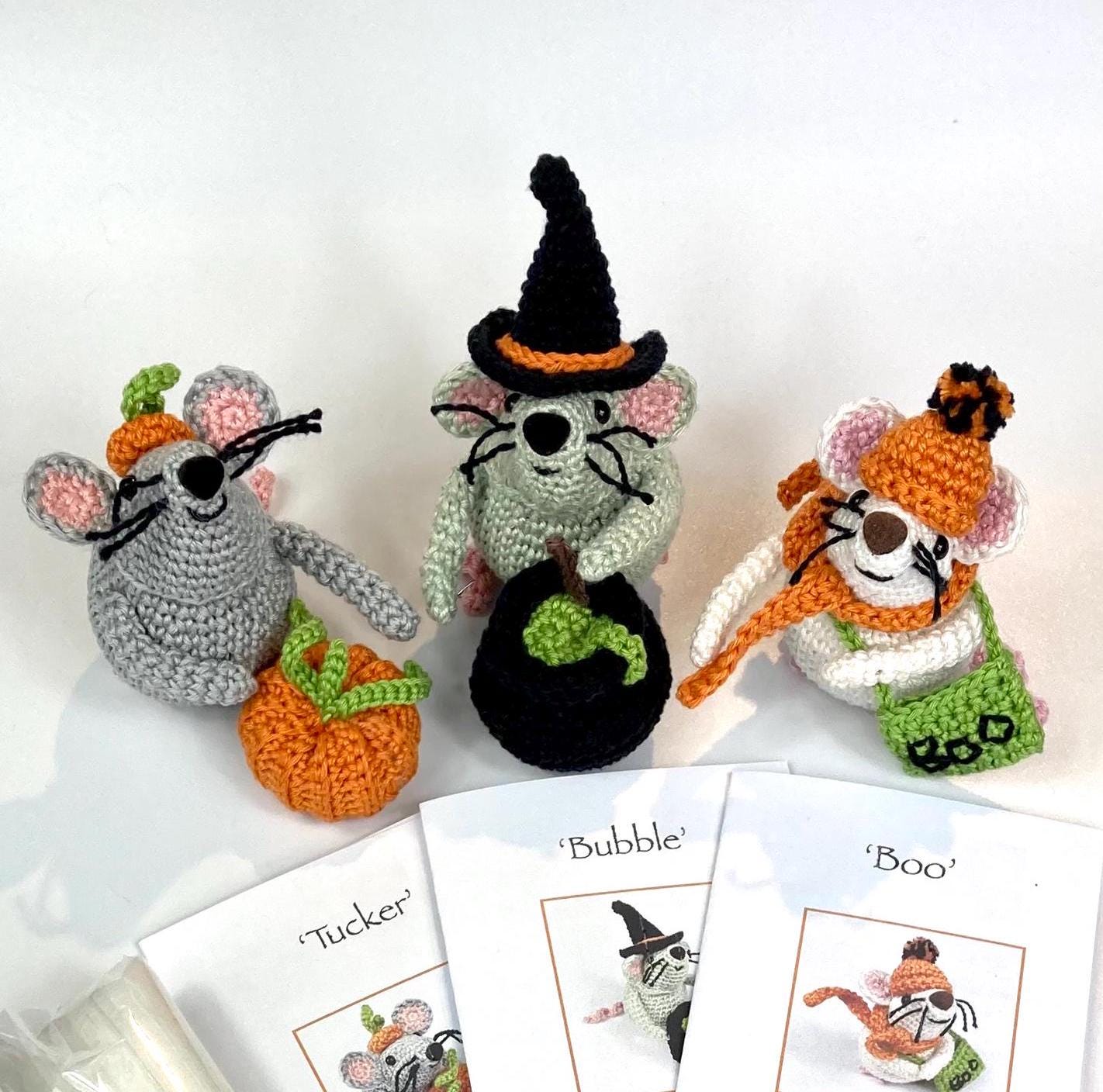 Witch Mouse Crochet Kit. Meet 'Bubble'! Complete Kit with luxury natural yarns, cute cauldron stitch marker & accessories.